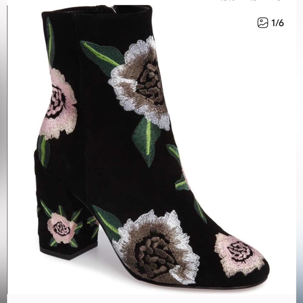 Rebecca Minkoff Black and Pink Floral Ankle Boots